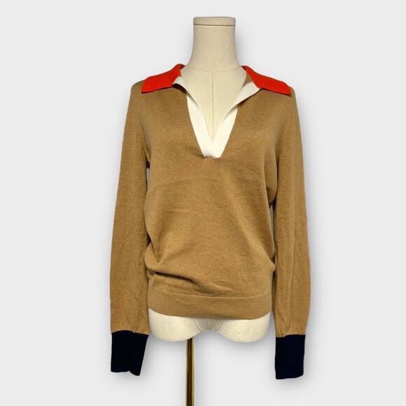 Boden Collar Colorblock Sweater in Camel Melange Size 4 - Picture 3 of 8